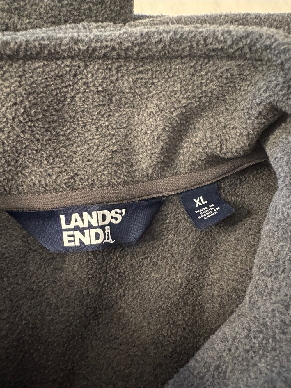 Lands' End Men’s Dark Gray Quarter-Zip Fleece Sweater - Picture 7 of 8